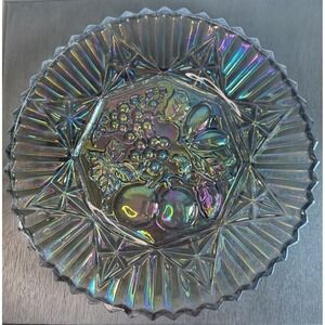 Vintage INDIANA Carnival Glass‎ Serving/Jewelery Platter Iridescent Fruit 11.5"